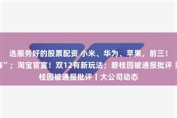 选服务好的股票配资 小米、华为、苹果，前三！奥迪被“抛弃”；淘宝官宣！双12有新玩法；碧桂园被通报批评丨大公司动态