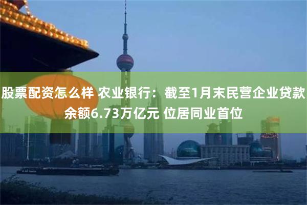 股票配资怎么样 农业银行：截至1月末民营企业贷款余额6.73万亿元 位居同业首位